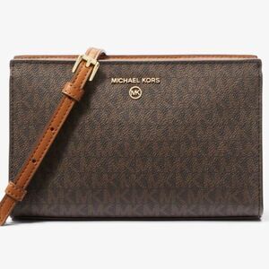 New Michael Kors Valerie Medium Logo Crossbody Bag Brown / Acorn